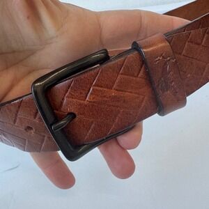 Tommy Bahama Italy Men's Woven Leather Belt Brown Buckle